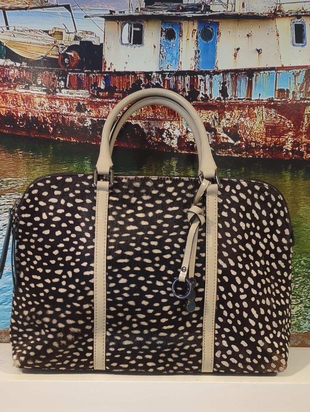 Asia Bellucci Italy Genuine Leopard Calf Pony Hair Tote